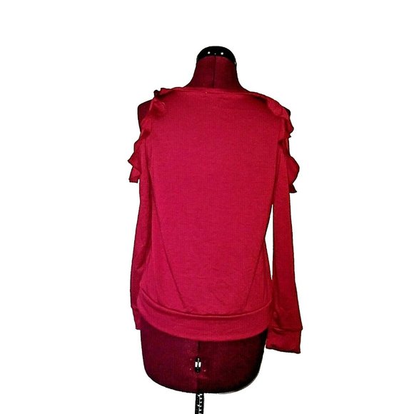 Self Esteem Womens Top Size Small Burgundy Cold Shoulder Ruffle Long Sle… - Picture 2 of 7